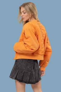 Ruched Bomber Puffer Jacket - Apricot