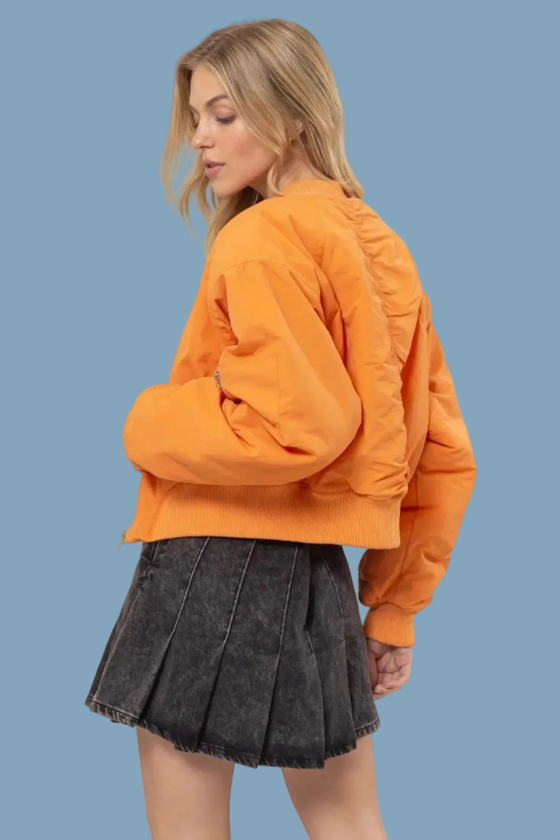 Ruched Bomber Puffer Jacket - Apricot