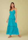 Boho Embroidered V Neck Tiered Halter Maxi Dress