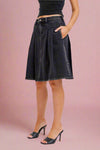 Low Waisted Midi Pleated Skirt - Black