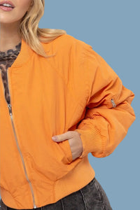 Ruched Bomber Puffer Jacket - Apricot