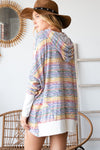 Oversize Stripe Button Up Hoodie Top Blue