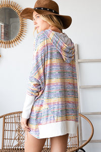 Oversize Stripe Button Up Hoodie Top Blue