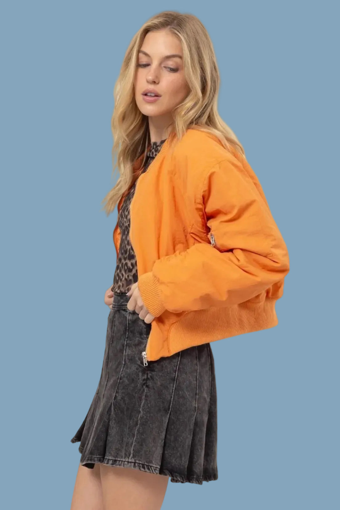 Ruched Bomber Puffer Jacket - Apricot