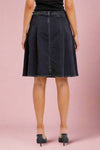Low Waisted Midi Pleated Skirt - Black