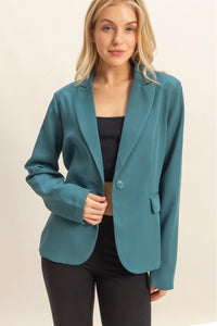 Single Button Blazer - Dusty Blue