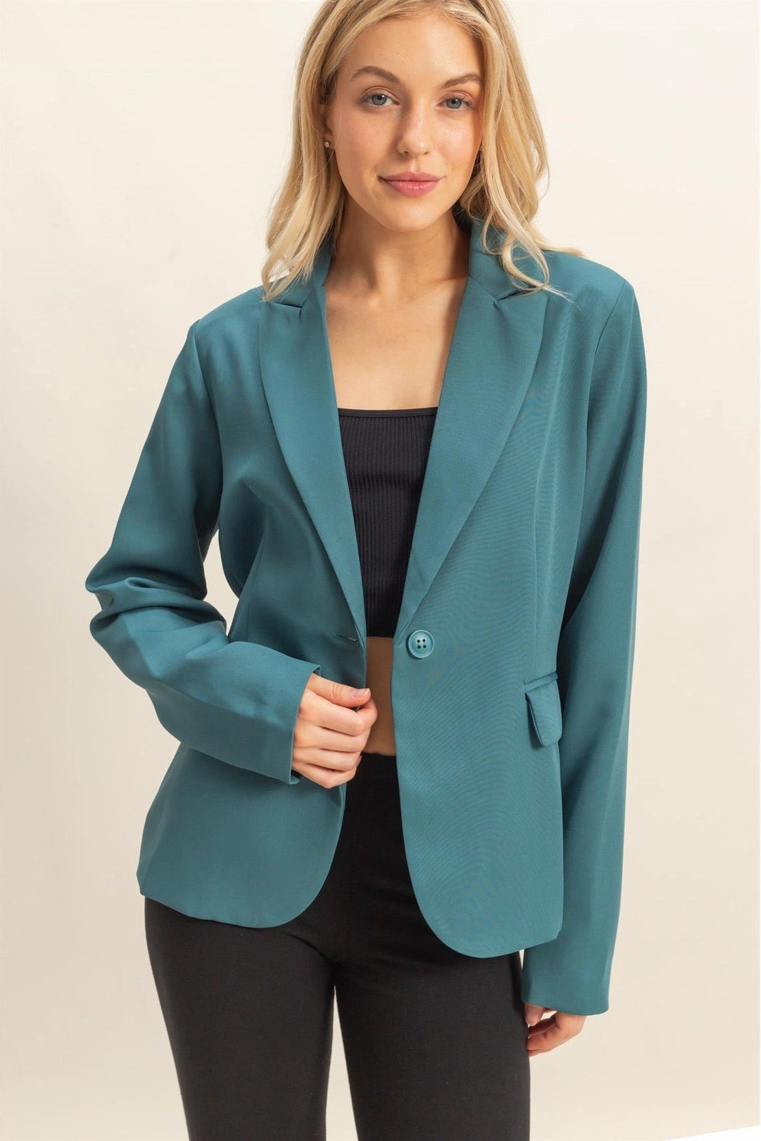 Single Button Blazer - Dusty Blue