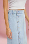 High Rise Slit Midi Skirt - Light Wash