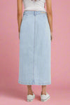 High Rise Slit Midi Skirt - Light Wash