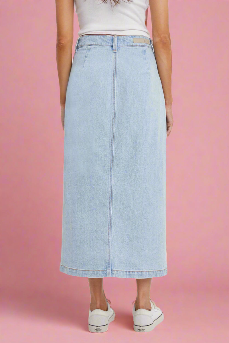 High Rise Slit Midi Skirt - Light Wash