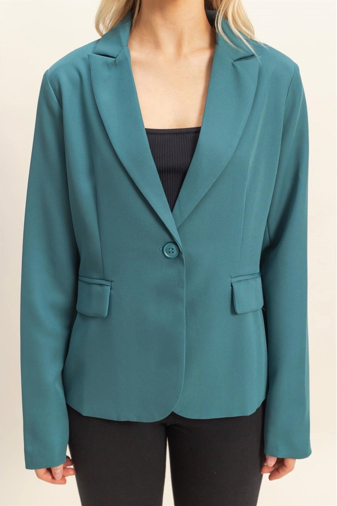 Single Button Blazer - Dusty Blue