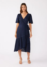 Cutout Embroidered Midi Wrap Dress