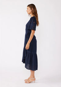Cutout Embroidered Midi Wrap Dress