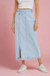 High Rise Slit Midi Skirt - Light Wash