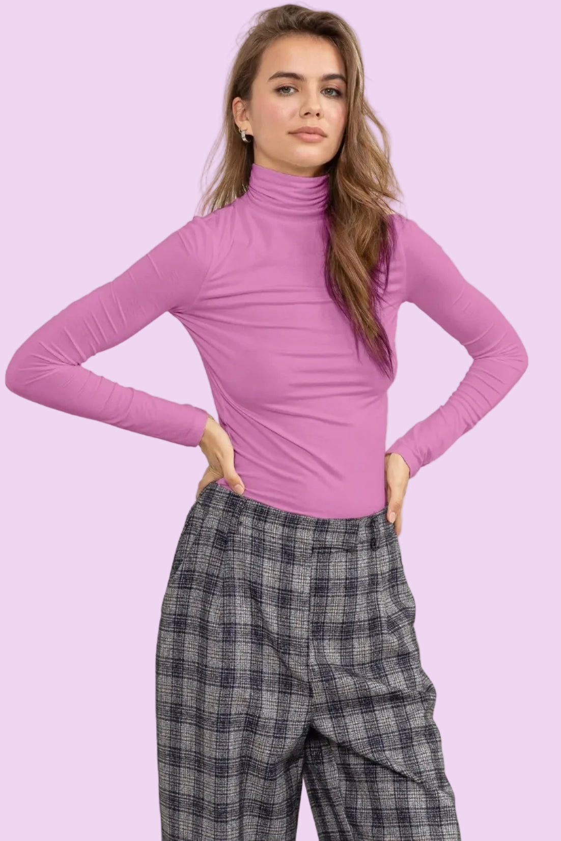 Turtleneck Long Sleeve Top - Vintage Plum