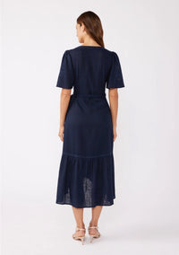 Cutout Embroidered Midi Wrap Dress
