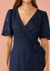 Cutout Embroidered Midi Wrap Dress