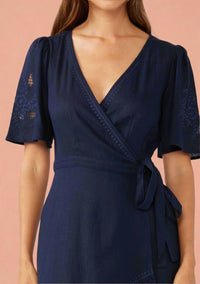 Cutout Embroidered Midi Wrap Dress