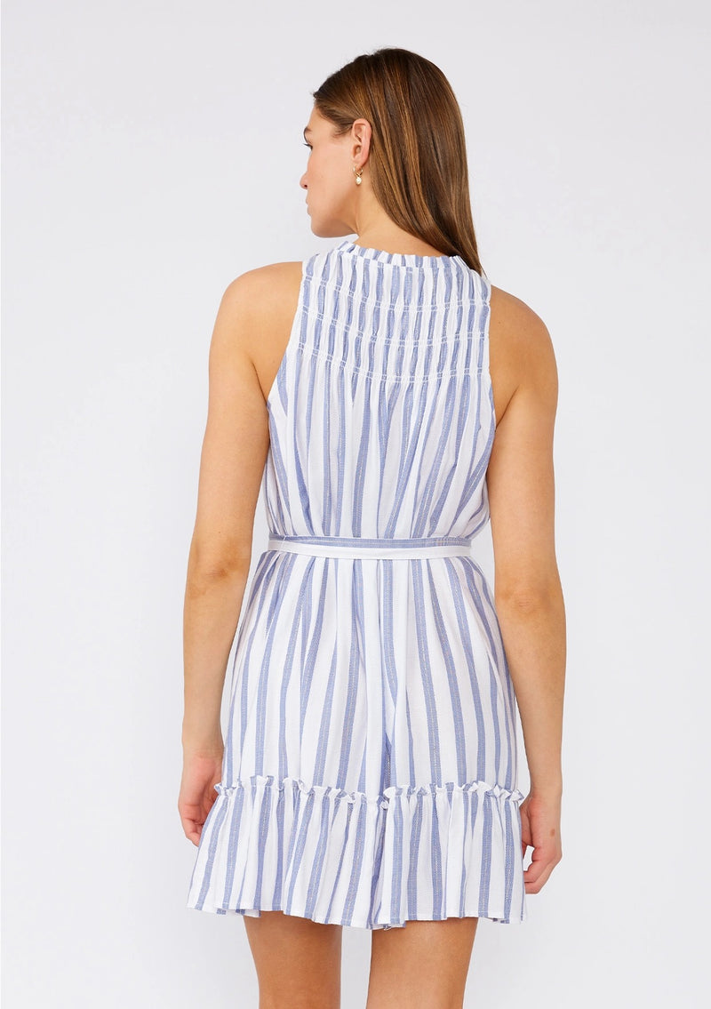 Nautical Striped Sleeveless Belted Mini Dress