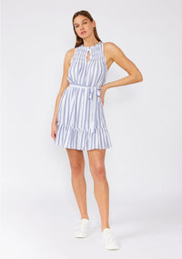 Nautical Striped Sleeveless Belted Mini Dress