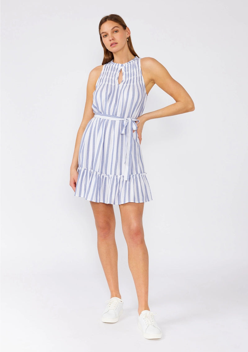 Nautical Striped Sleeveless Belted Mini Dress