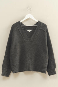 V Neck Pullover Sweater - Charcoal