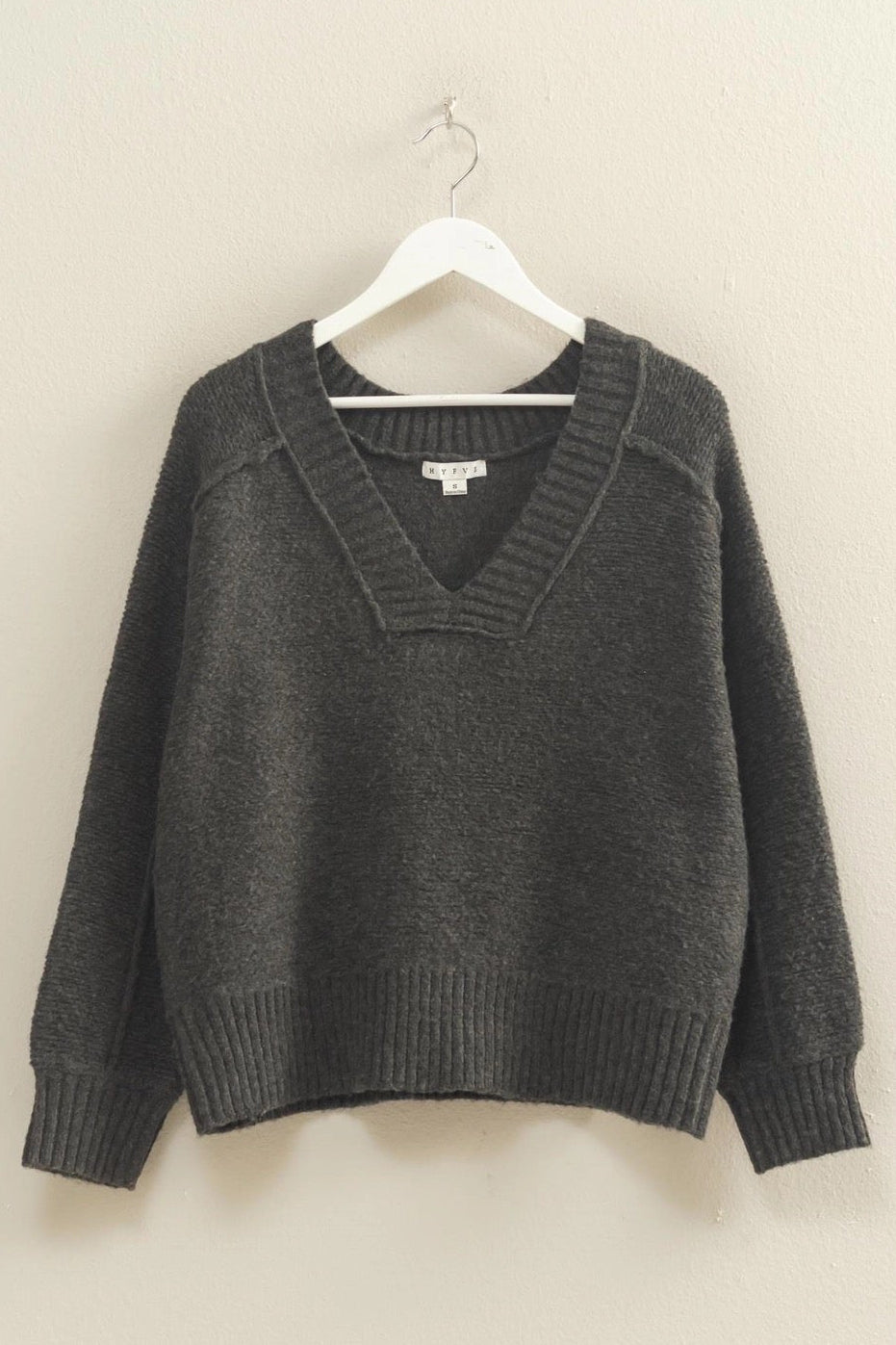 V Neck Pullover Sweater - Charcoal