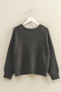 V Neck Pullover Sweater - Charcoal