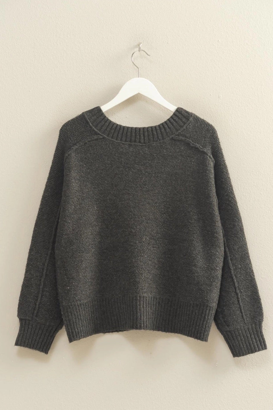 V Neck Pullover Sweater - Charcoal