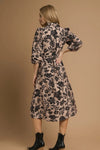 Mix Floral Print Midi Dress with Waist Tie