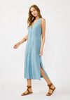 V-Neck Button-Down Tank Dress with Slits
