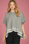 Hooded Sweater Top With Stripe Detail - Grey