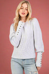 Mineral Washed Sleeve Detail Thermal Top Grey