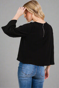 Ribbed Tiger Brush Top - Black