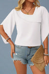 Asymmetrical Cape Sleeve Blouse - White