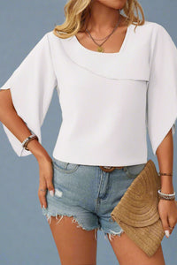 Asymmetrical Cape Sleeve Blouse - White