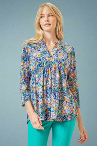 Babydoll Top Abstract Floral - Royal