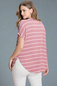 Relaxed Fit V-Neck Stripe Tee - Mauve