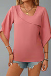 Asymmetrical Cape Sleeve Blouse - Rose