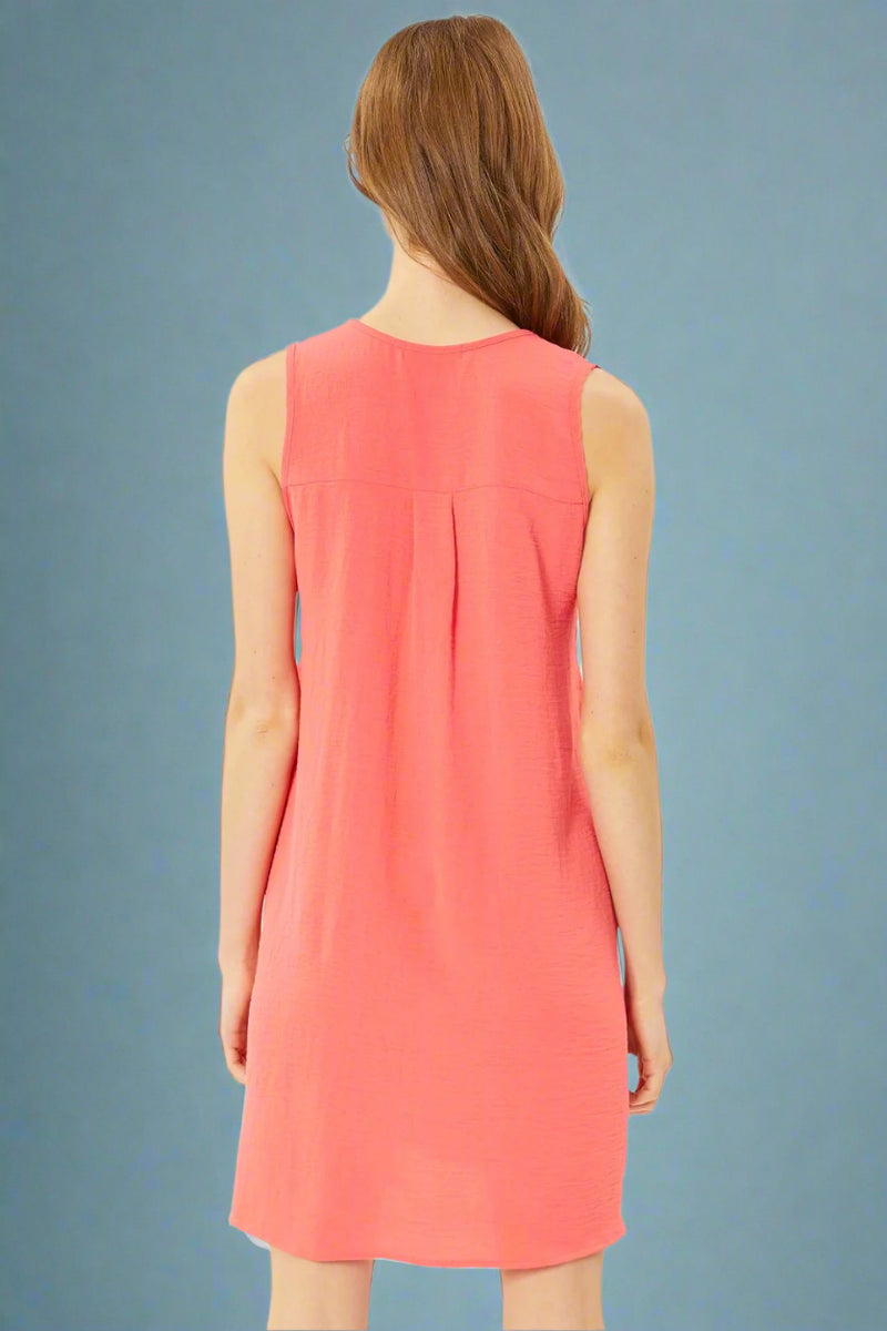Solid V-Neck Relaxed Fit Dress - Coral
