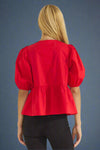 Poplin Front Tie Ribbon Blouse - Red