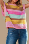 Crochet Cap Sleeve Loose Fit Sweater Pink
