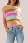 Crochet Cap Sleeve Loose Fit Sweater Pink
