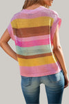 Crochet Cap Sleeve Loose Fit Sweater Pink