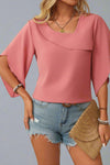 Asymmetrical Cape Sleeve Blouse - Rose