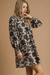 Floral Smocked Neckline Mini Dress - Taupe
