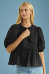Poplin Front Tie Ribbon Blouse - Black
