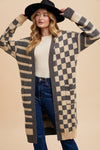 Checkerboard Long Cardigan Grey