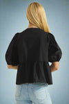 Poplin Front Tie Ribbon Blouse - Black