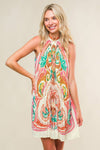 Bold Print Halter Dress - White